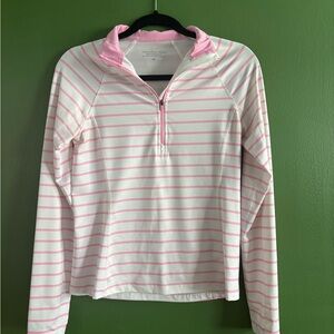Vineyard Vines Pink and White Striped Performace 1/2 zip